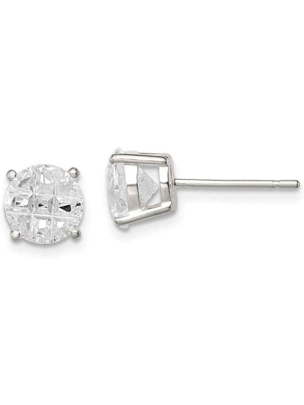 925 Sterling Silver Cubic Zirconia Stud Earrings - Elegant Basket Design
